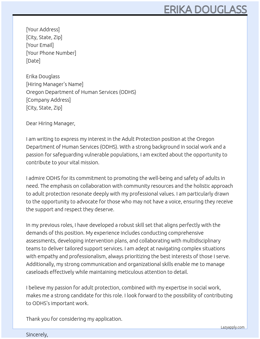 adult protection At ODHS Cover Letter