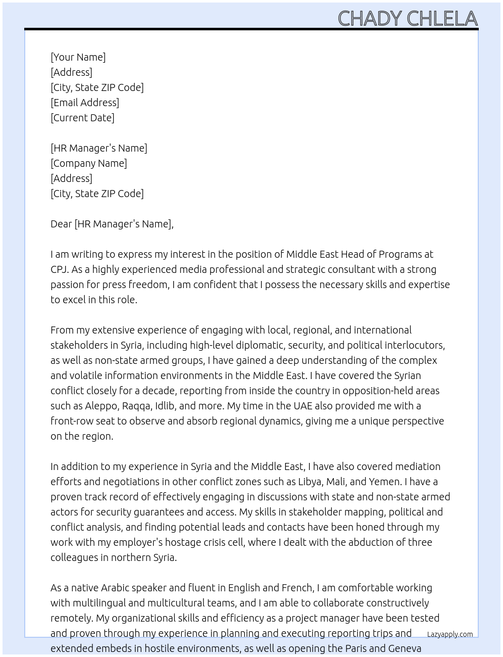 Cover letter for middle east head of programs - LazyApply