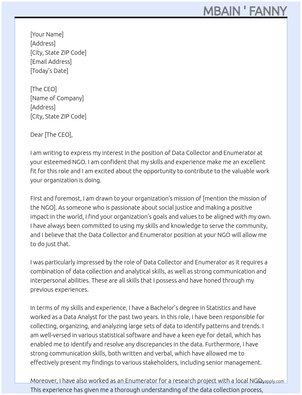 Cover letter for data collector, enumerator - LazyApply