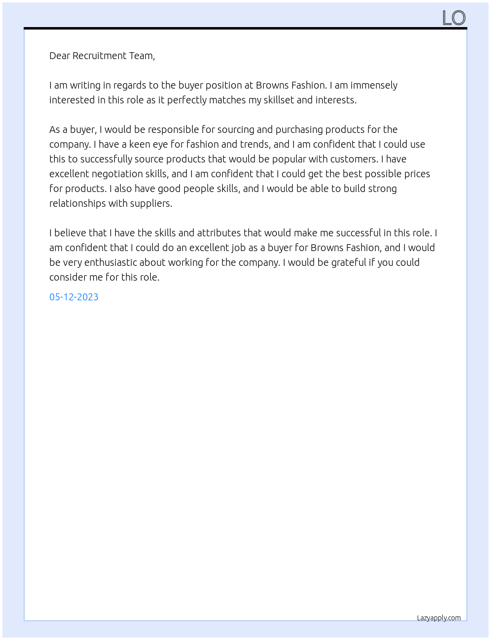 Buyer At Browns Fashion Cover Letter