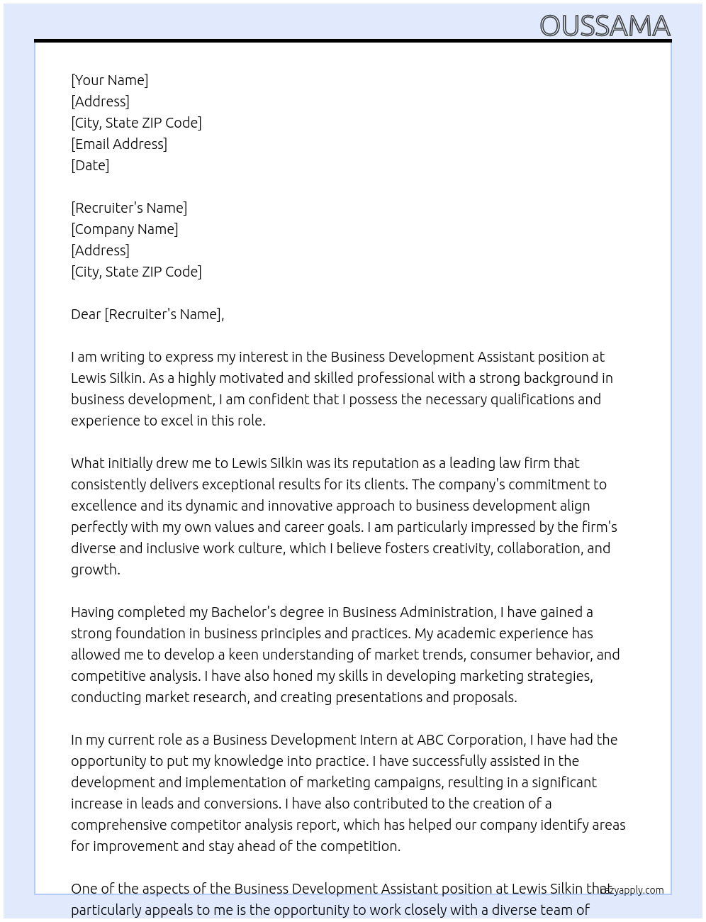 Business Development Assistant At Lewis Silkin Cover Letter