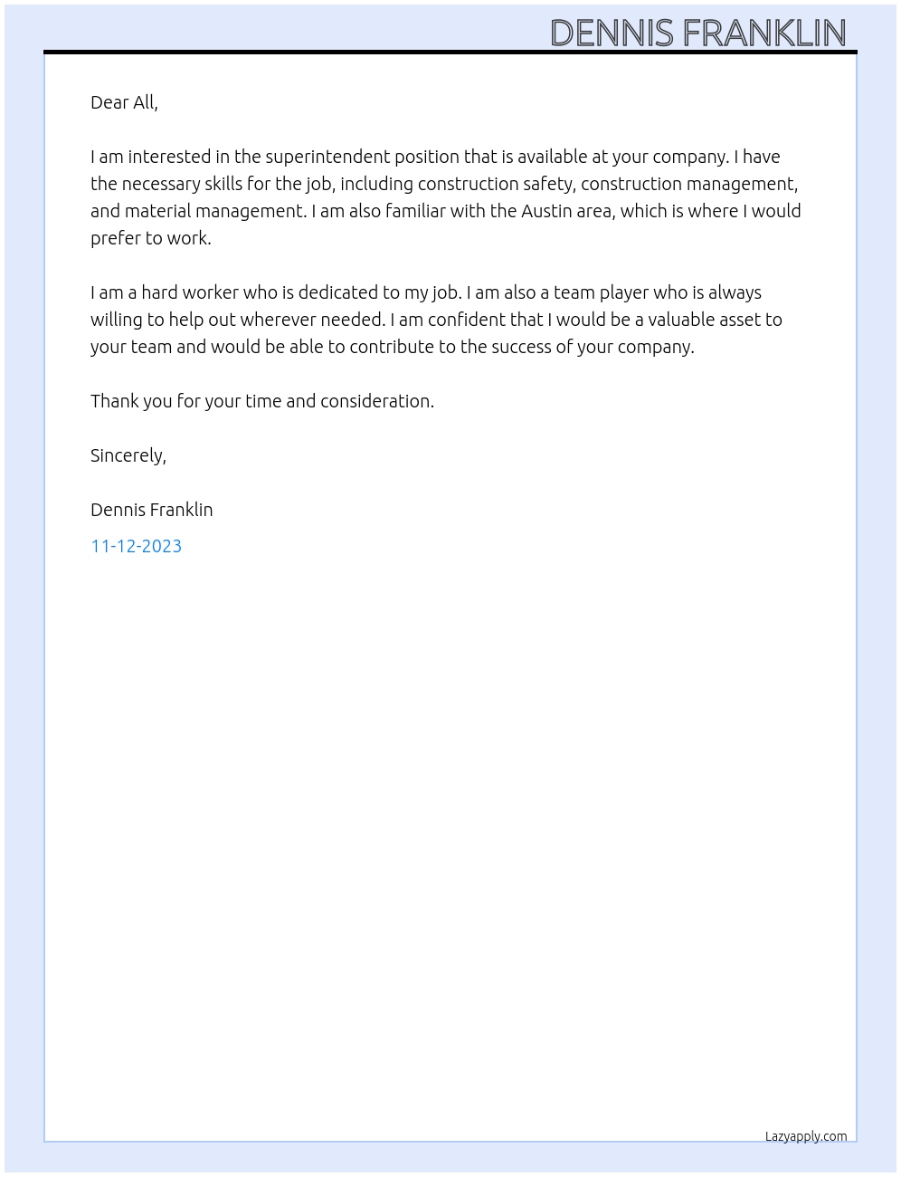 Superintendent  At Any Cover Letter