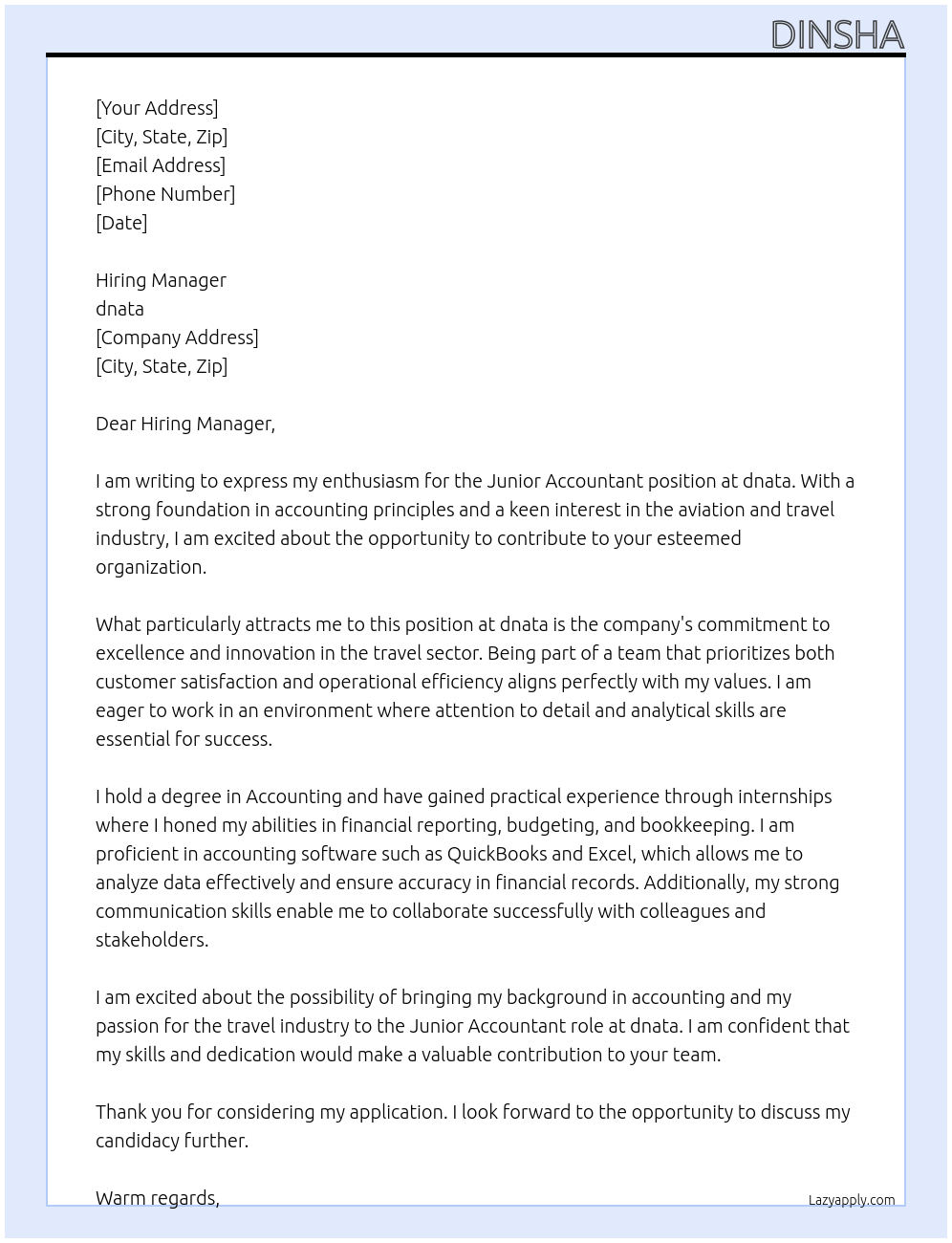 junior accountant At dnata Cover Letter