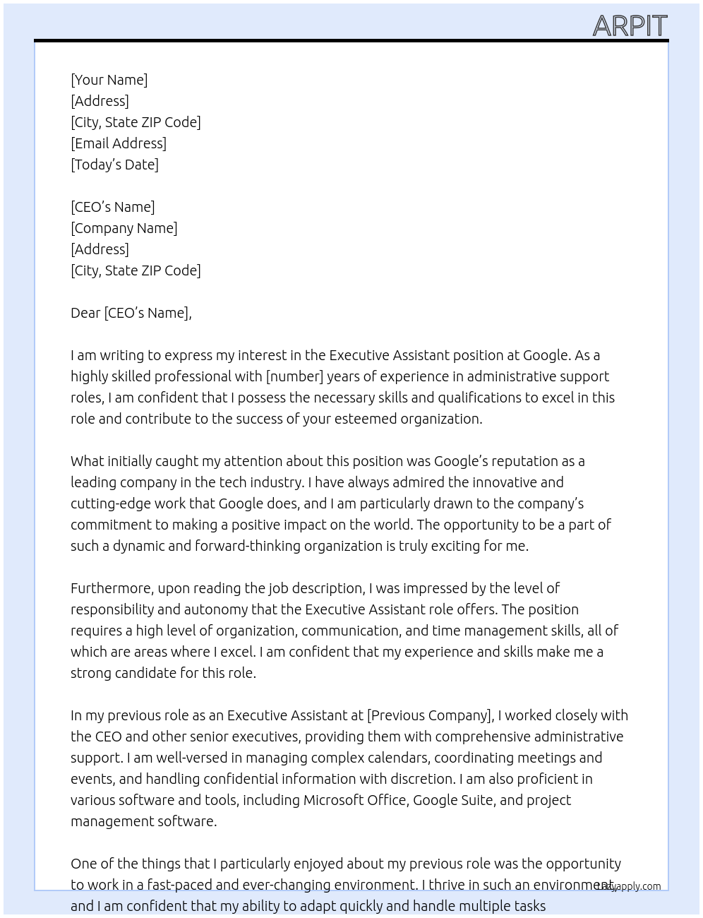 Executive Assitant At Google Cover Letter