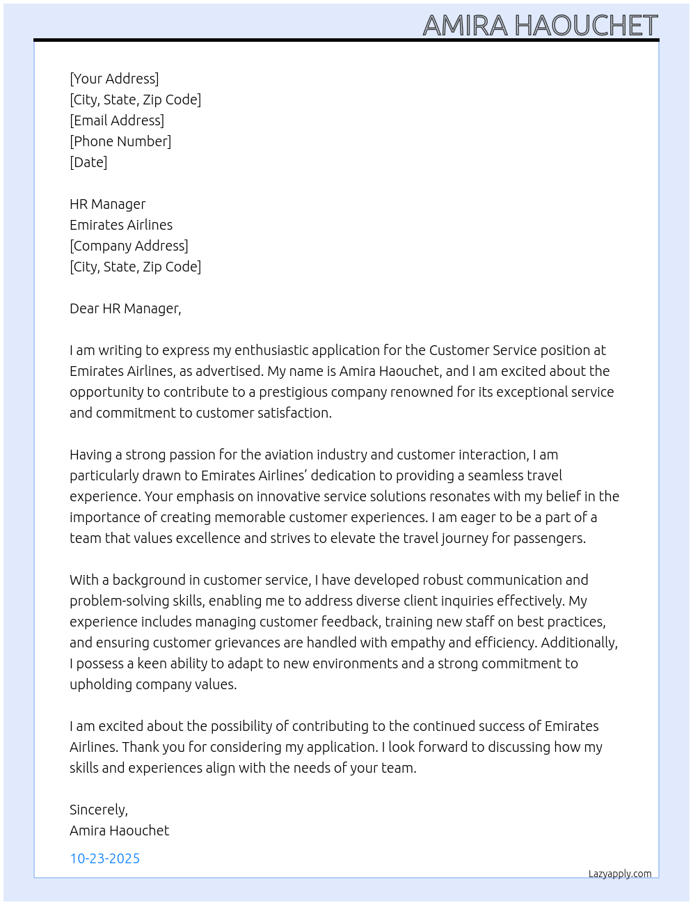 Cover letter for costumer service - LazyApply