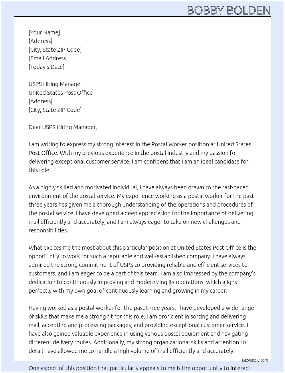 Cover letter for postal worker - LazyApply