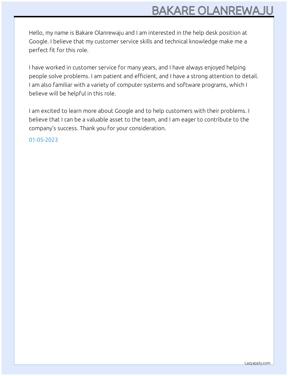 help desk At google Cover Letter