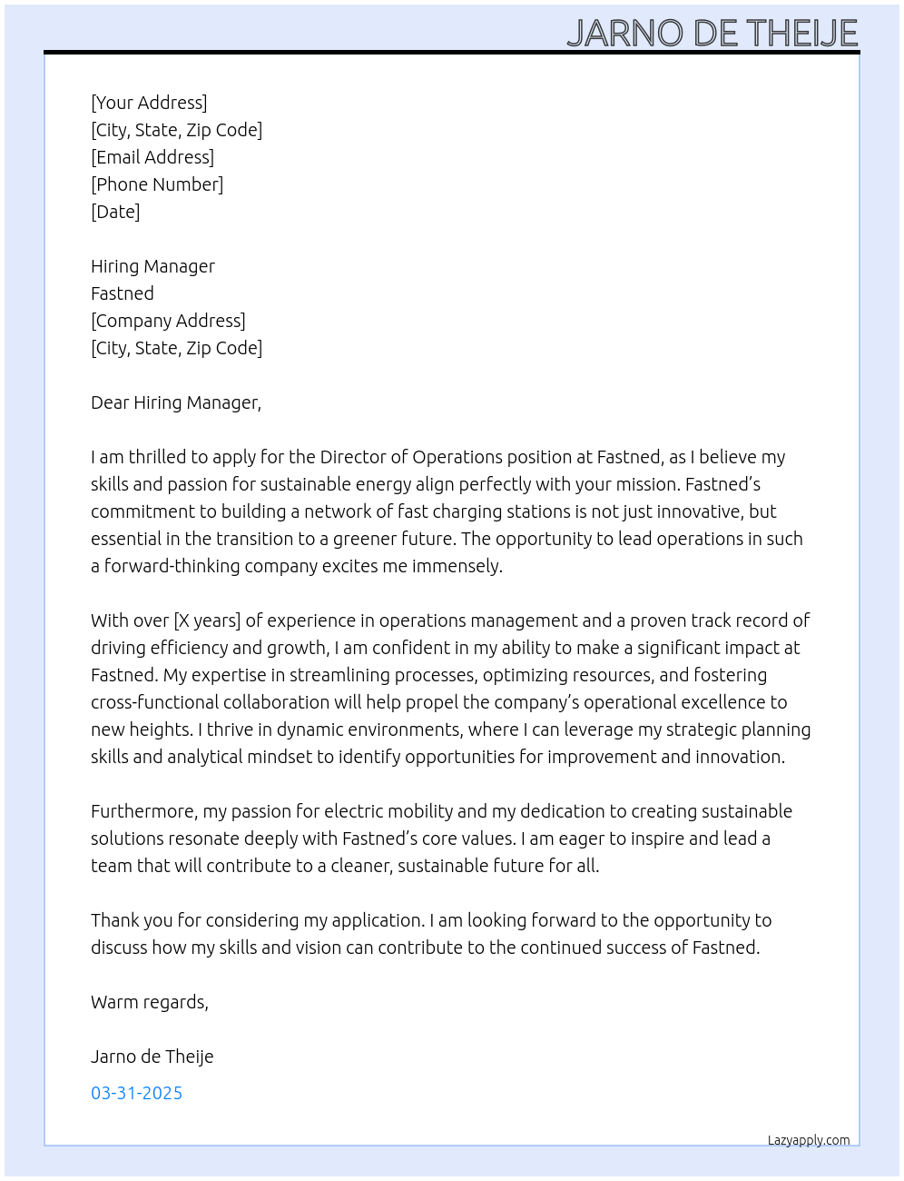 Cover letter for director of operations - LazyApply