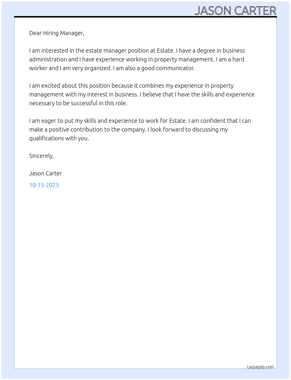 Estate manager At Estate Cover Letter