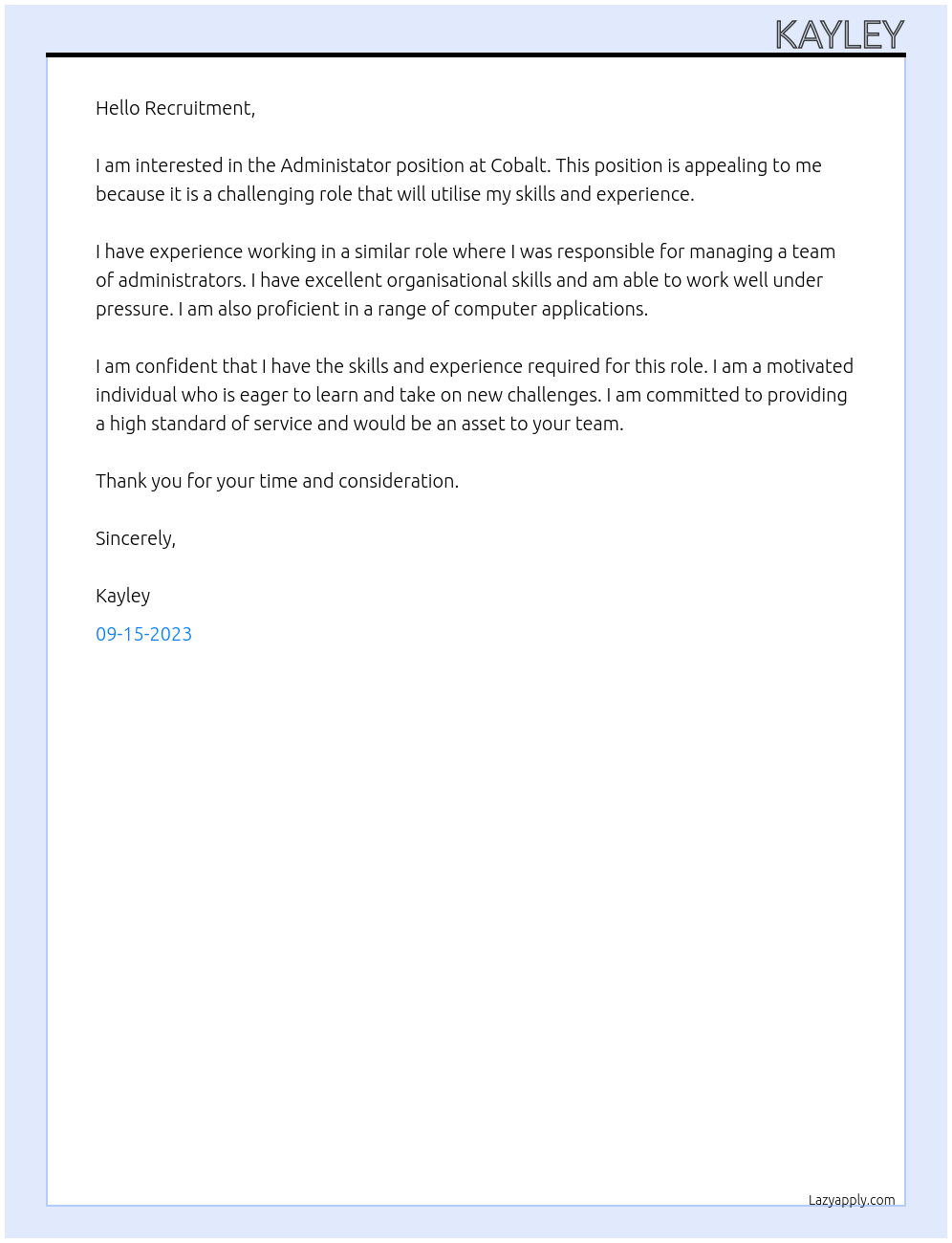 Administator At Cobalt Cover Letter