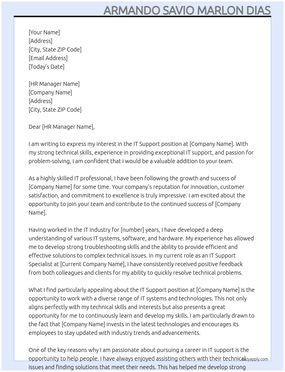 IT Support At all Cover Letter
