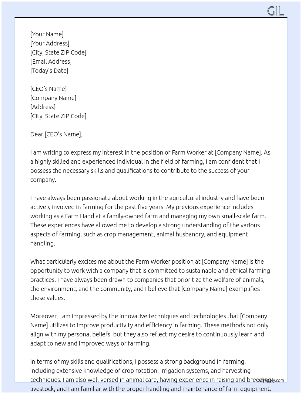 Farm worker At Canada Cover Letter