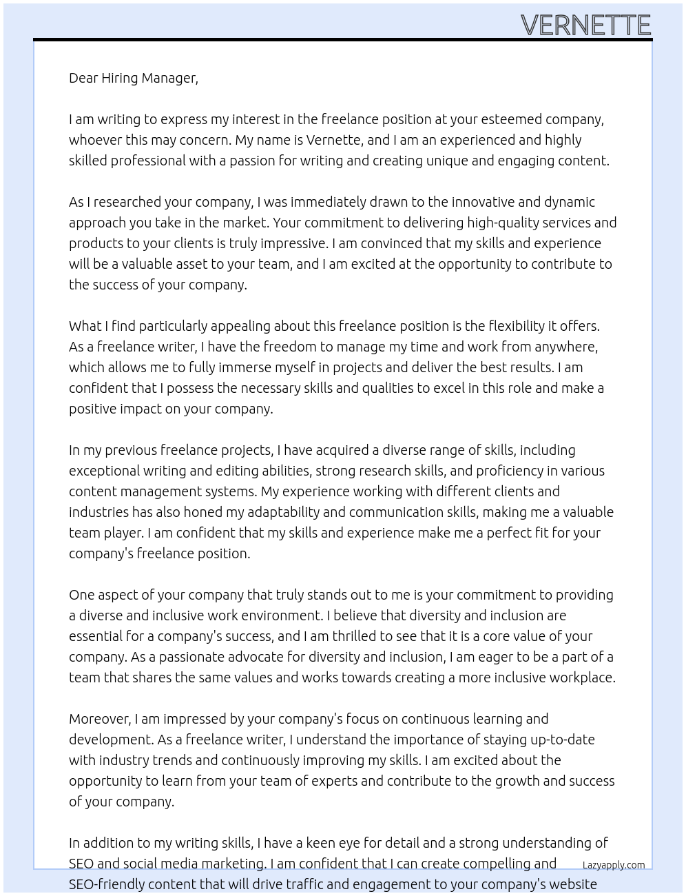 freelance At whoever this may concern Cover Letter