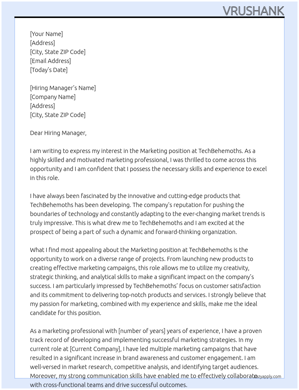 Marketing At TechBehemoths Cover Letter