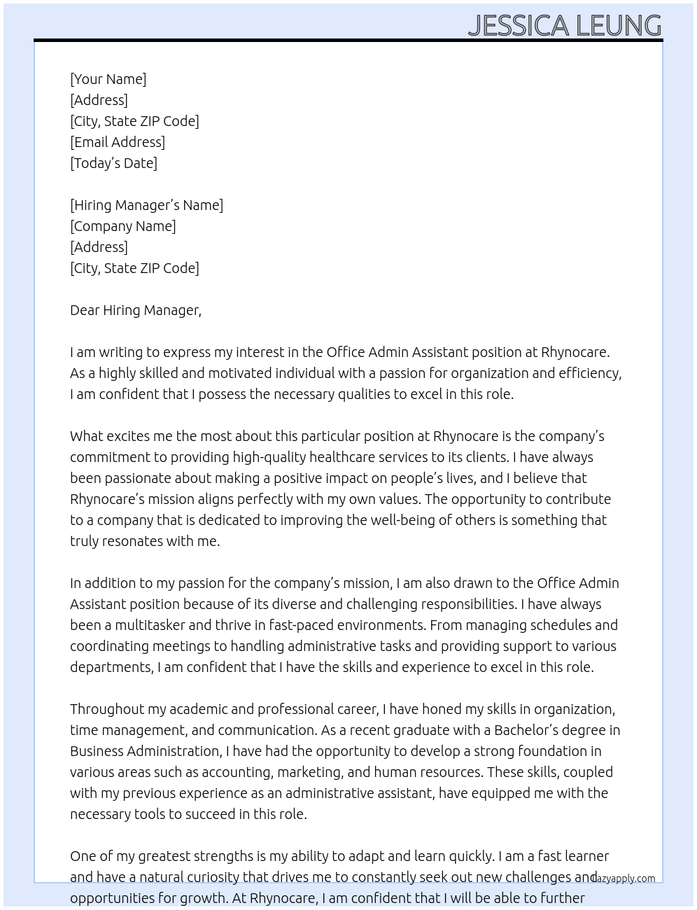 Cover letter for office admin assistant - LazyApply