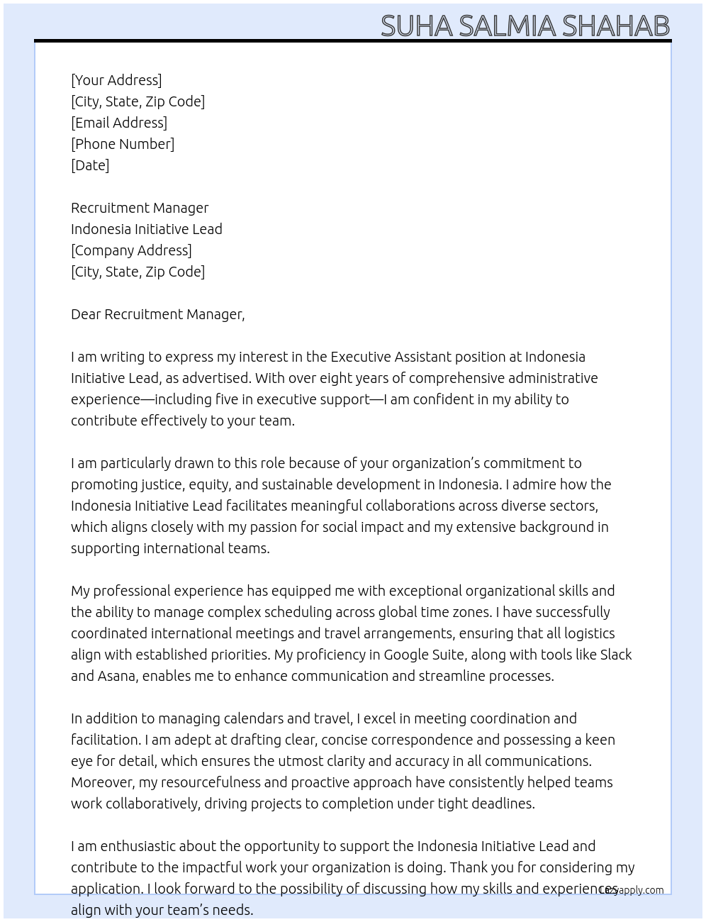 Executive assistant At Indonesia Intiative Lead Cover Letter