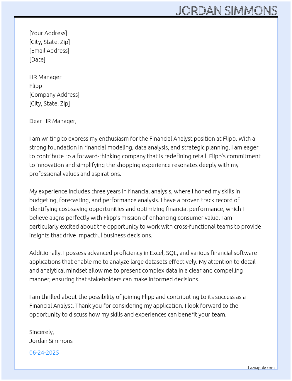 financial analyst At Flipp Cover Letter
