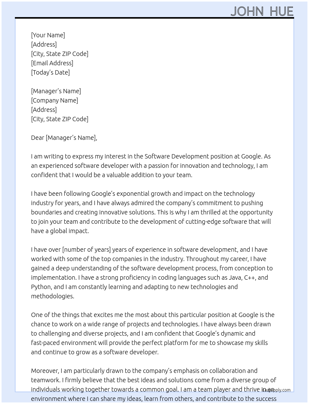 Software Development At Google Cover Letter