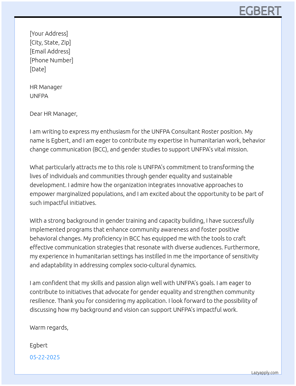 Cover letter for unfpa consultant roster - LazyApply