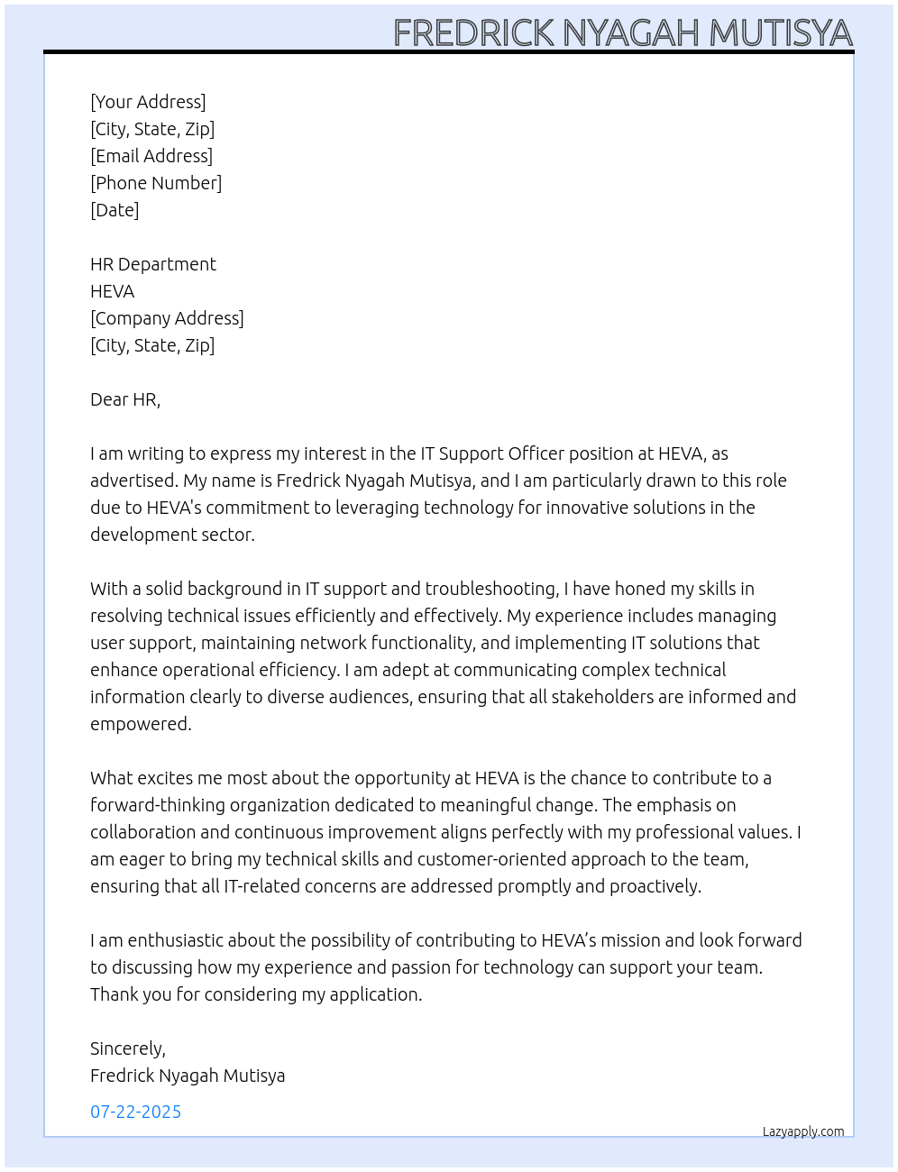 Cover letter for it support officer - LazyApply