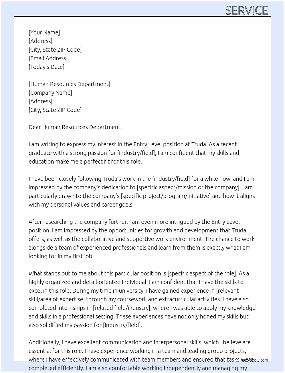 Entry Level  At Truda Cover Letter