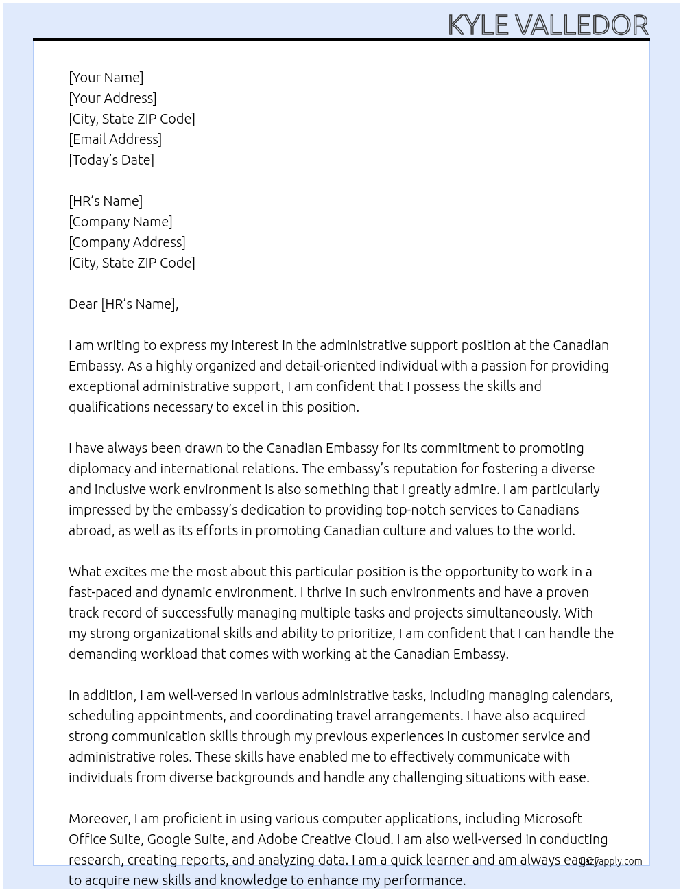 administrative support At Canadian Embassy Cover Letter