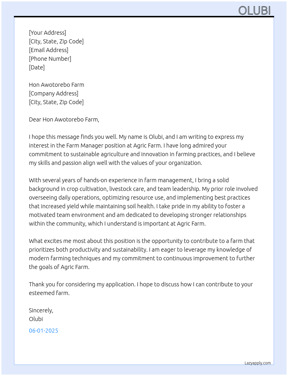 Cover letter for farm manager - LazyApply