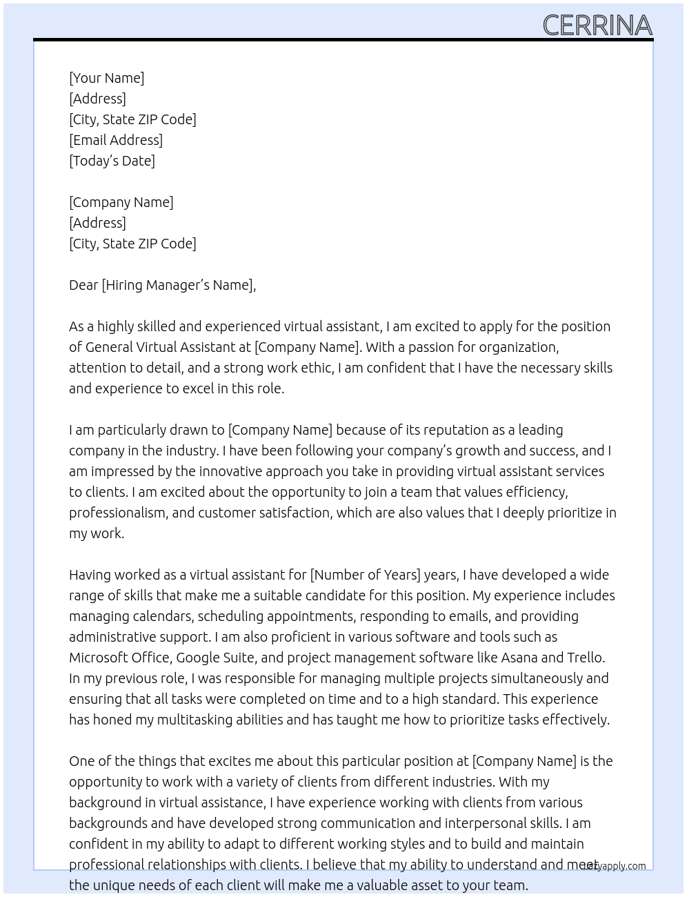 General Virtual Assistant At C Cover Letter