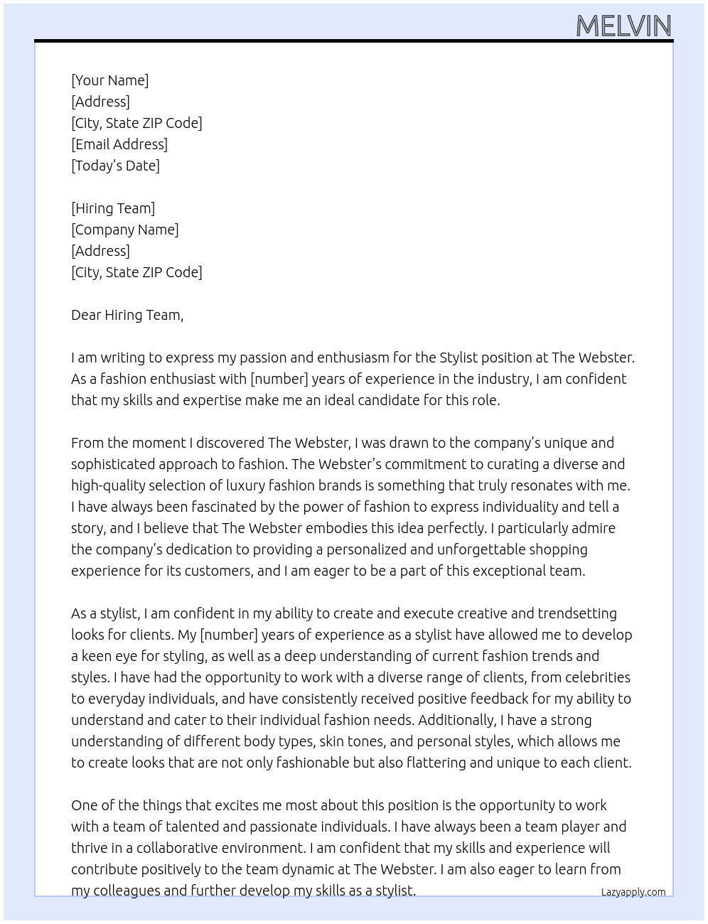 Stylist  At The Webster Cover Letter