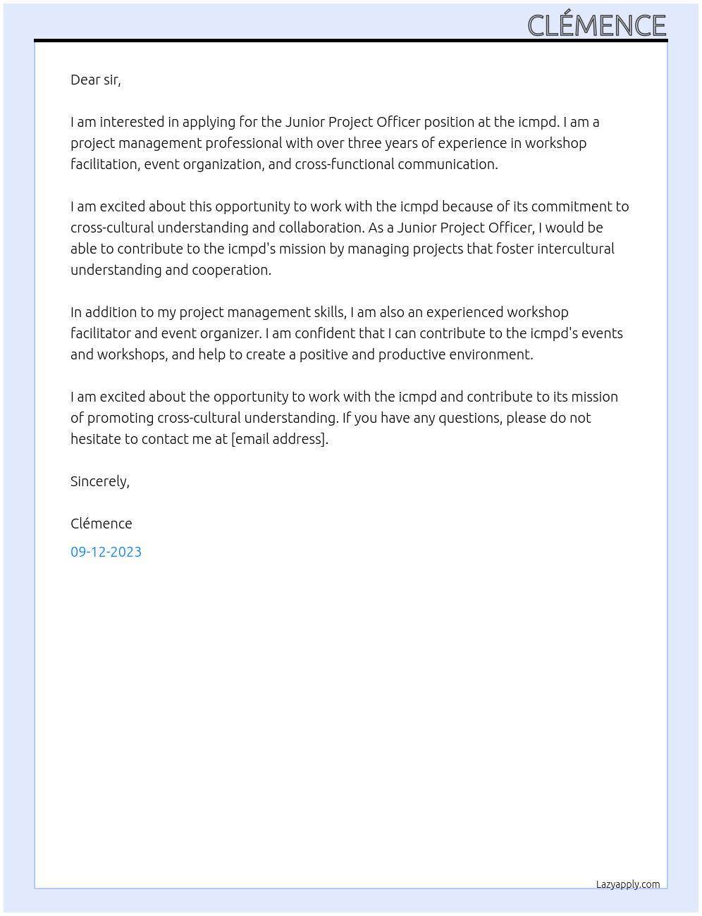 Junior Project officer At icmpd Cover Letter