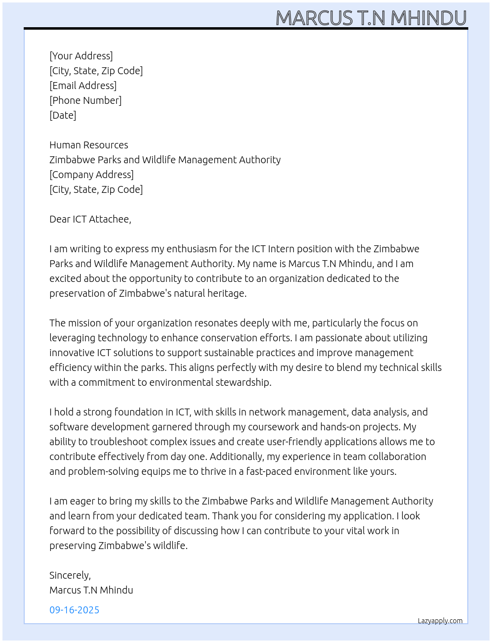 Cover letter for ict intern - LazyApply