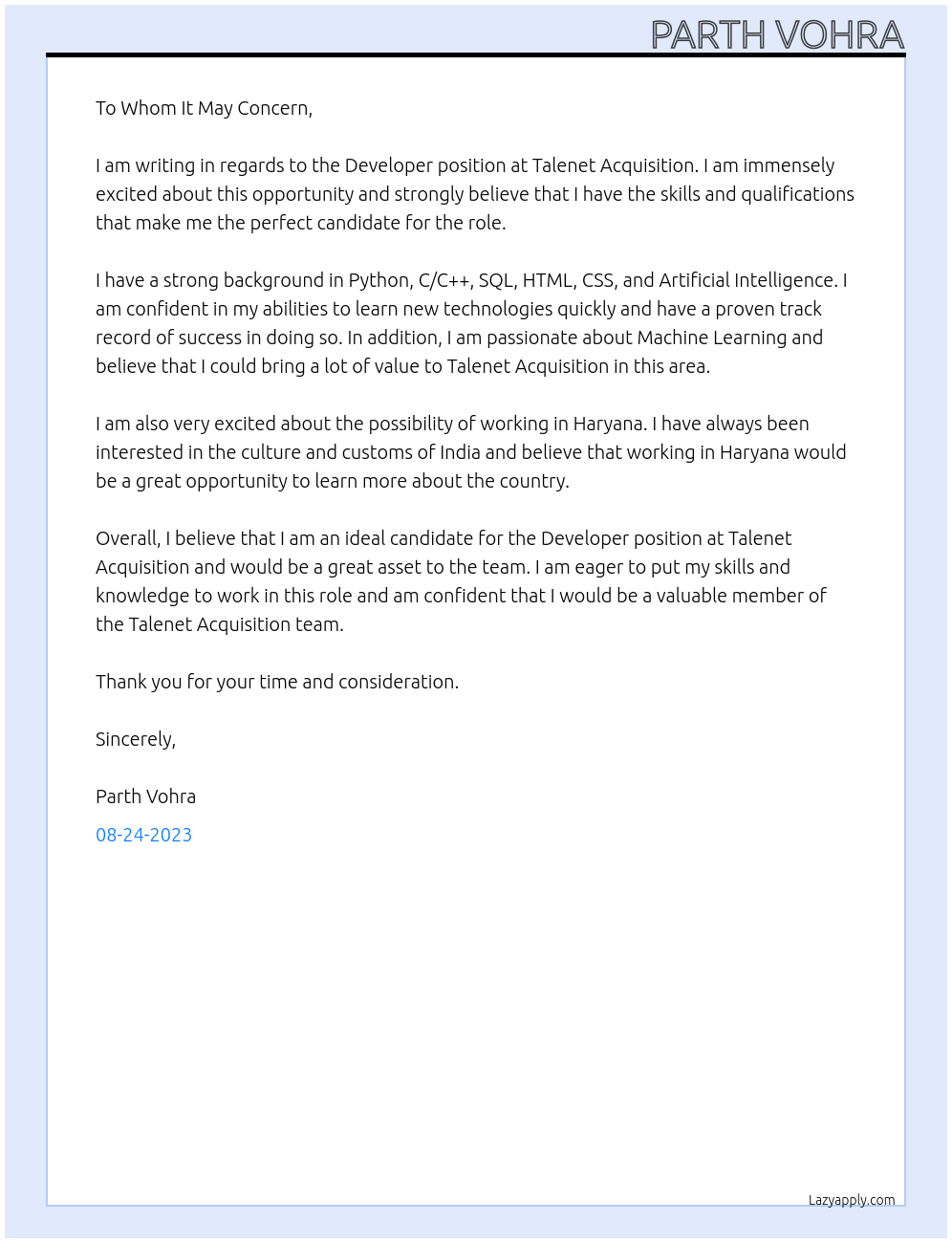 Developer At Bank of New York Mellon Cover Letter