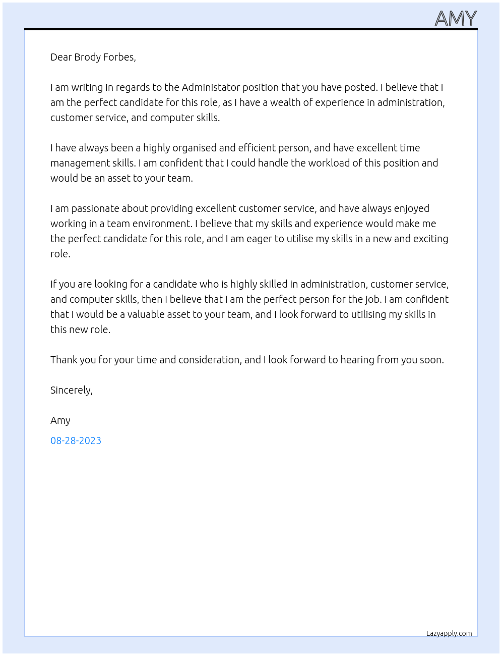 Administator At Brody Forbes Cover Letter