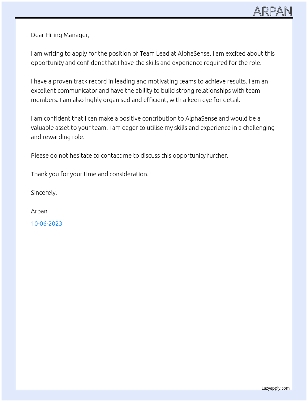 Team Lead At AlphaSense Cover Letter