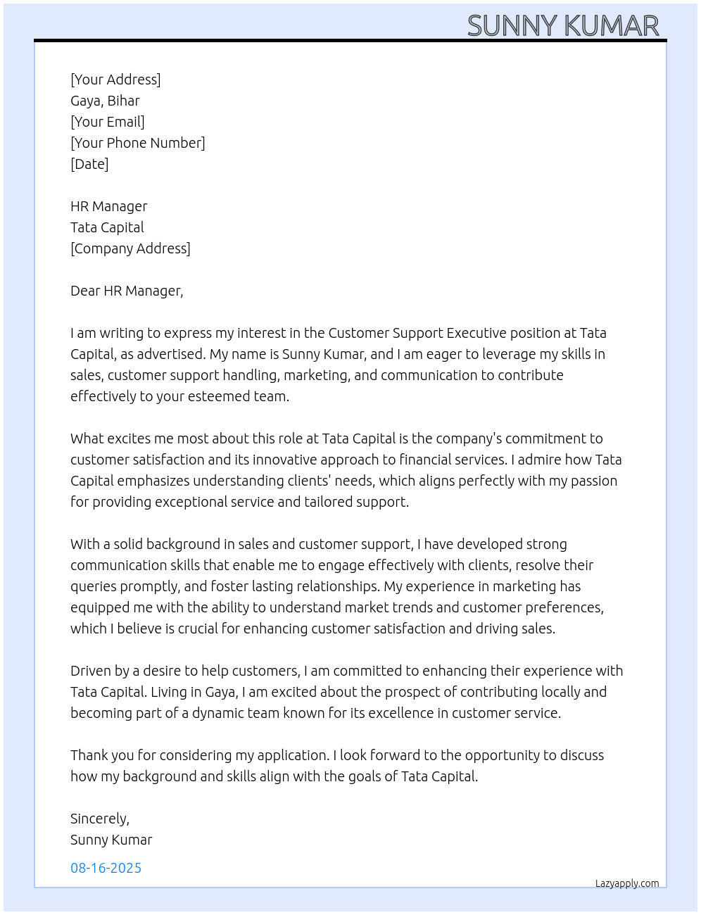 Cover letter for sales and marketing - LazyApply