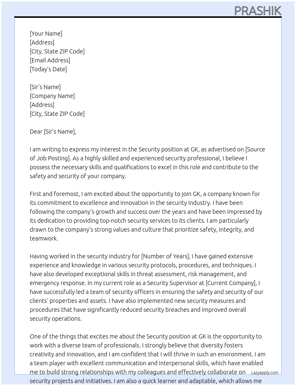 Security  At Gk Cover Letter