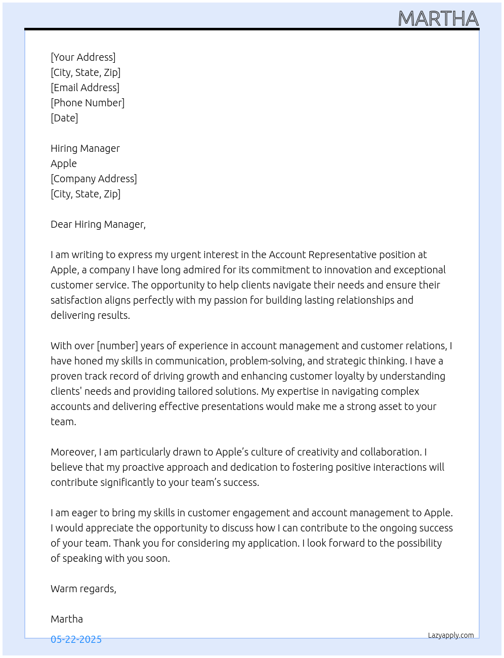 Account Representative At Apple Cover Letter