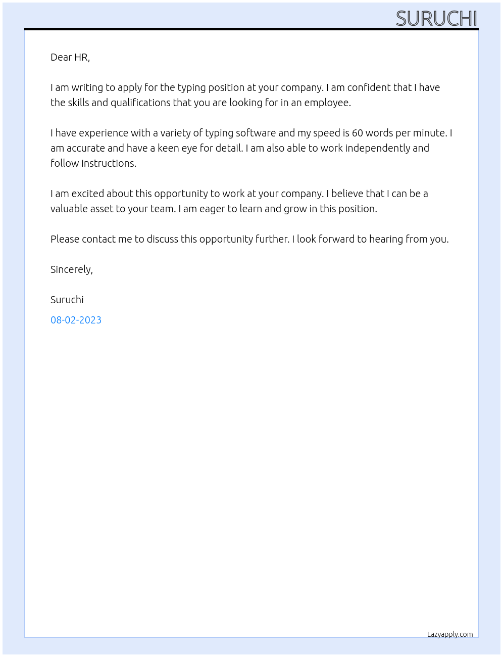typing At typing Cover Letter