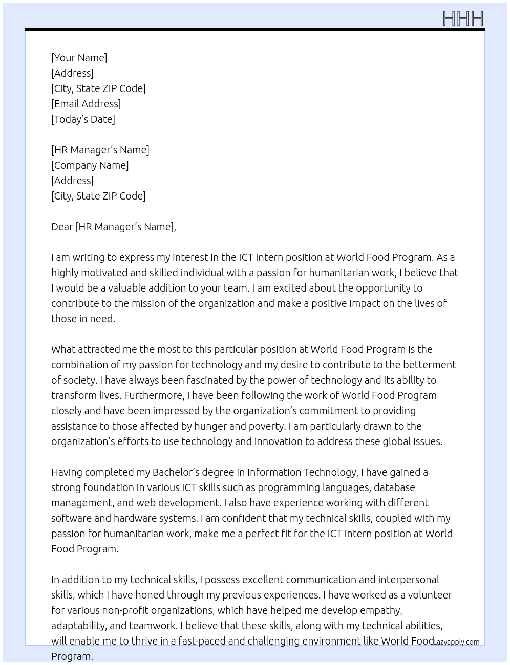 ict intern At world food program Cover Letter
