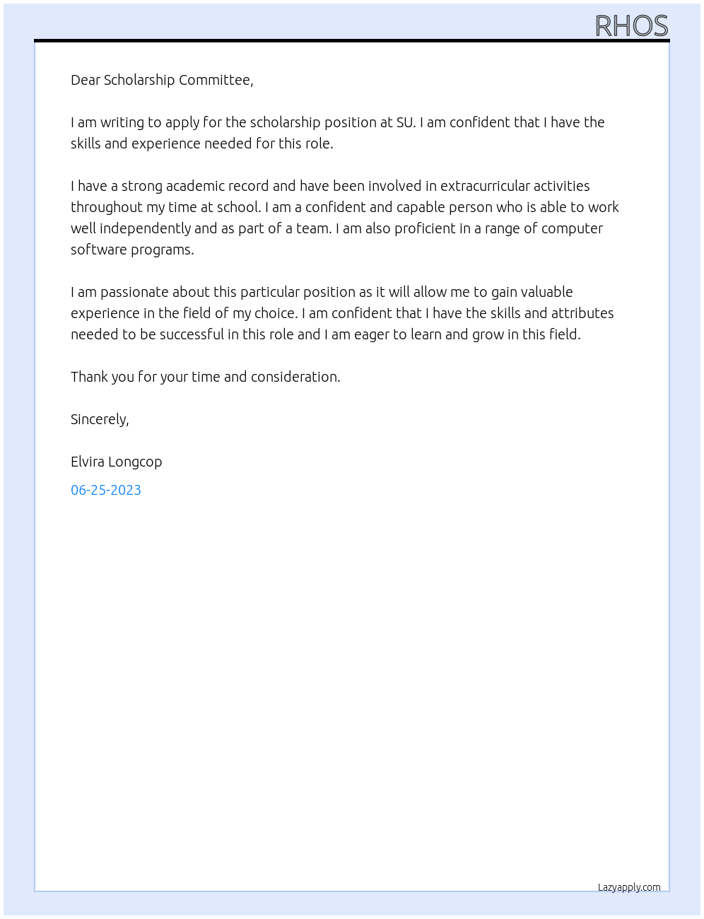 scholarship At SU Cover Letter