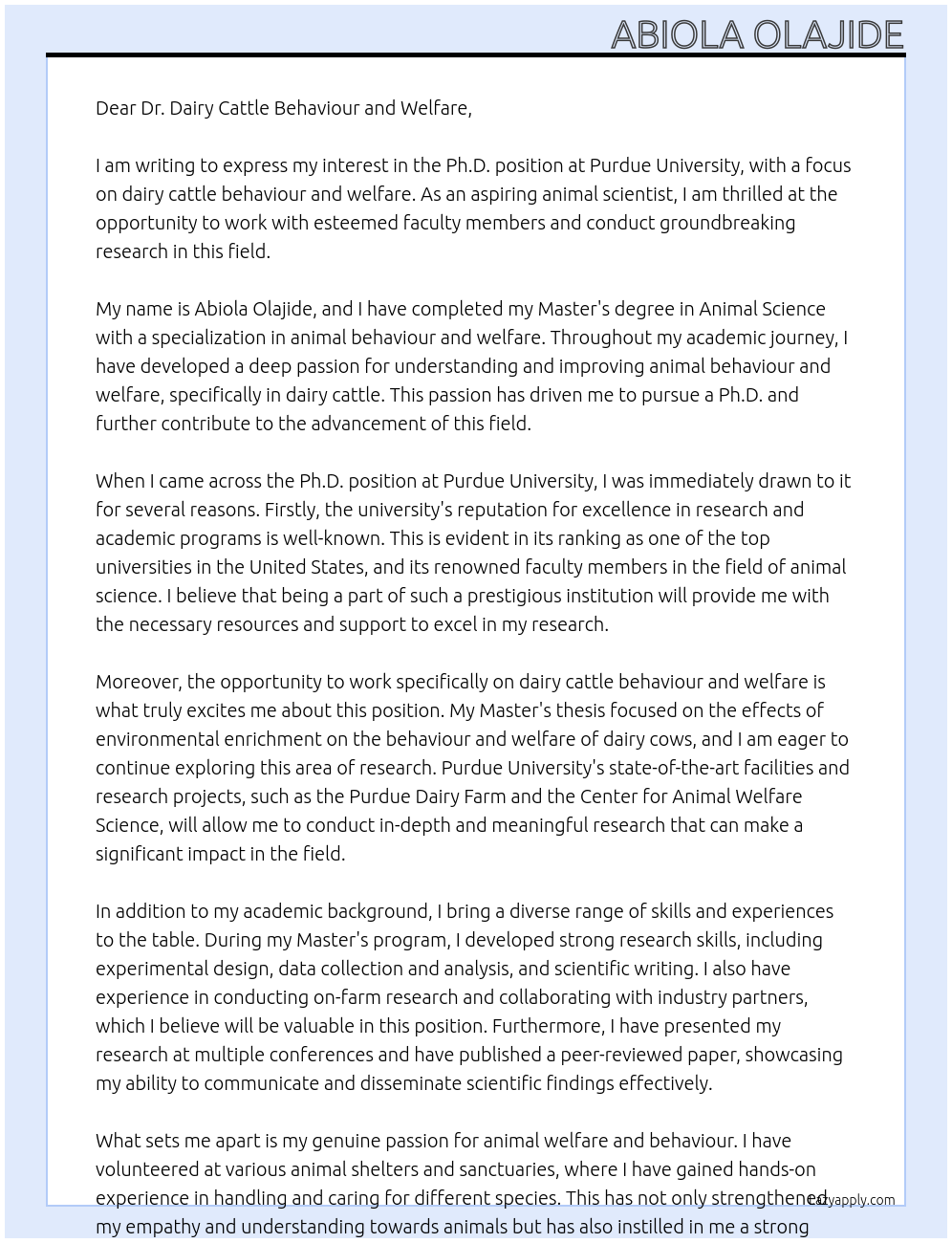 Phd At purdue university Cover Letter