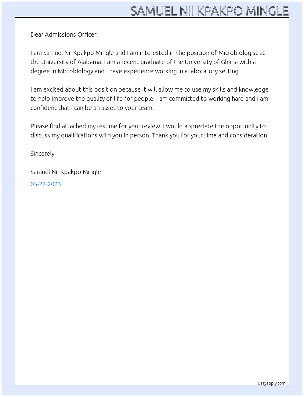 Microbiologist At University of Alabama Cover Letter