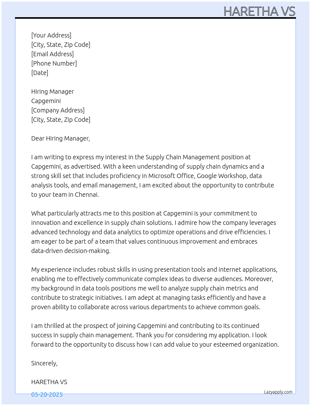 Supply Chain Management At Capgemini Cover Letter