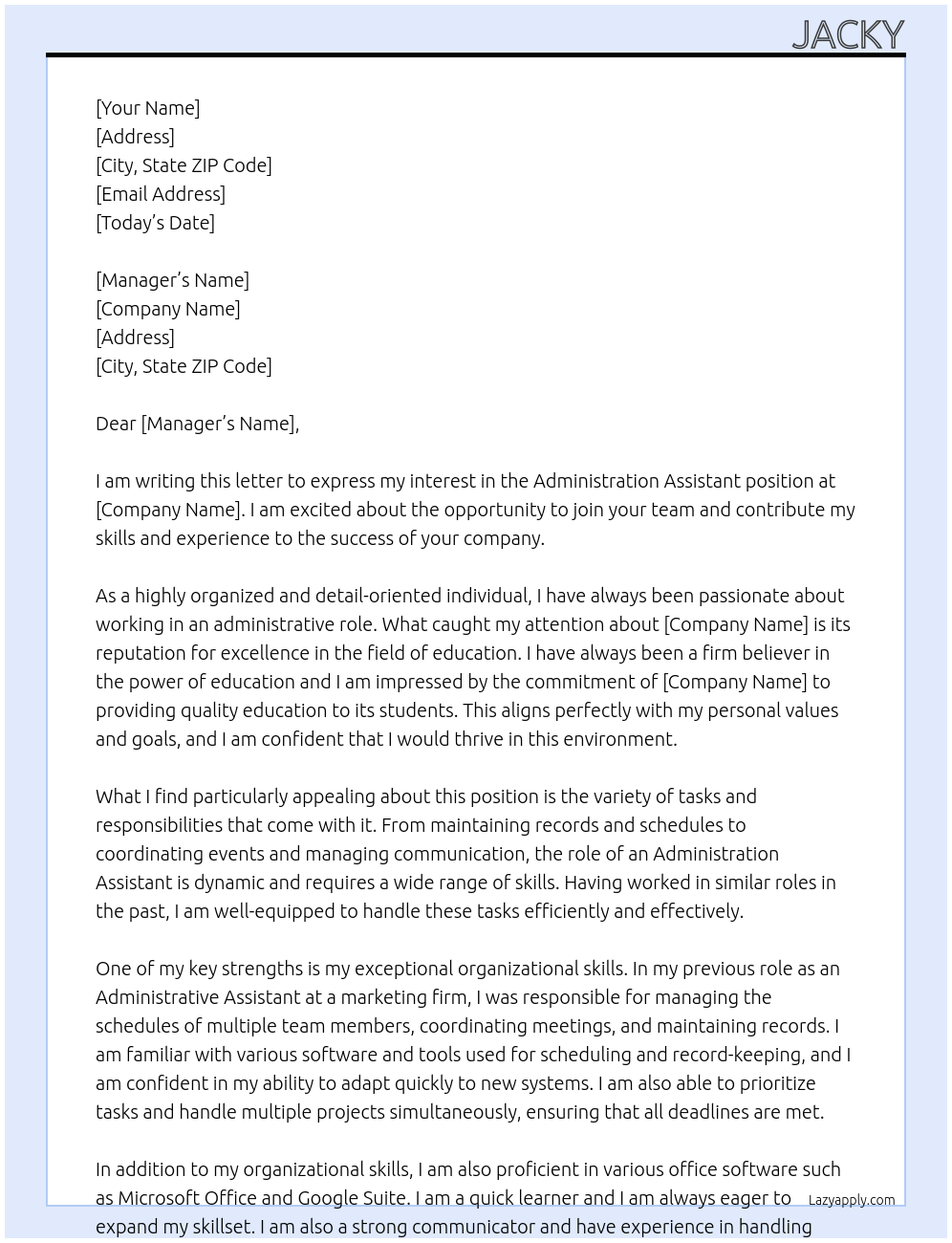 Administration Assistant At college Cover Letter