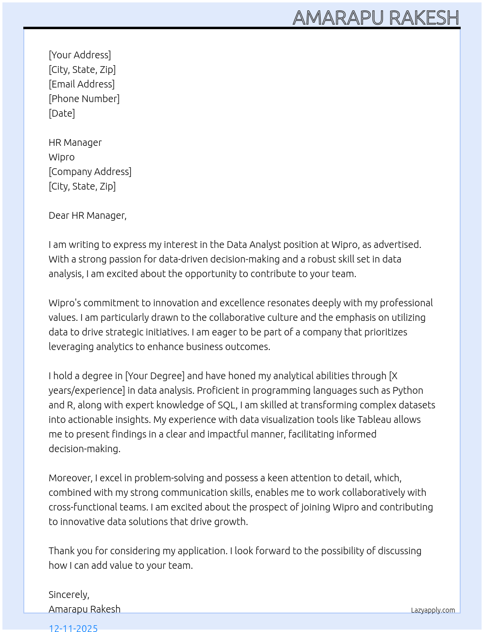 Cover letter for data analyst - LazyApply