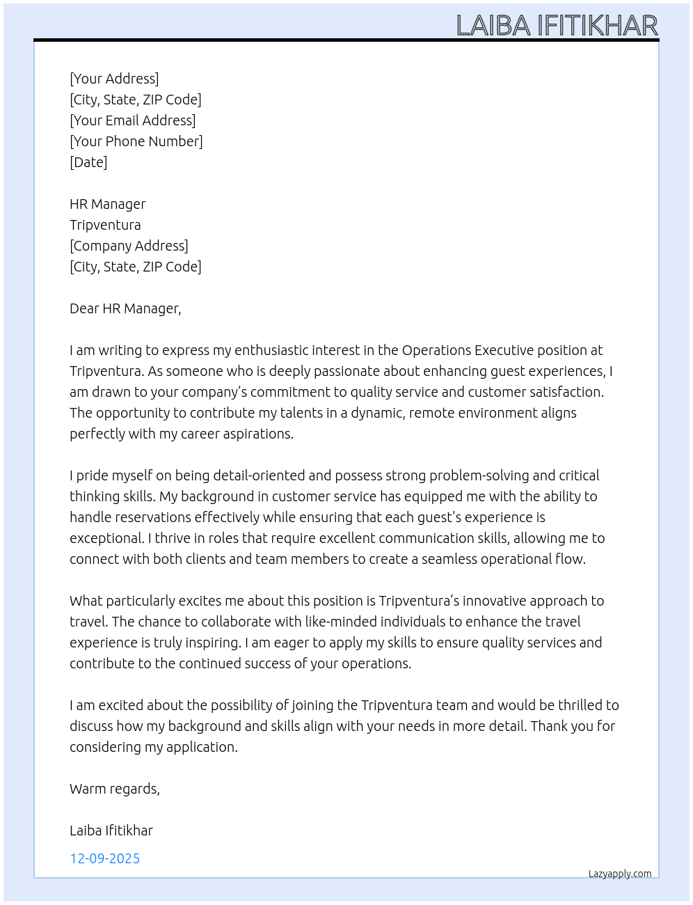 Cover letter for operations executive - LazyApply