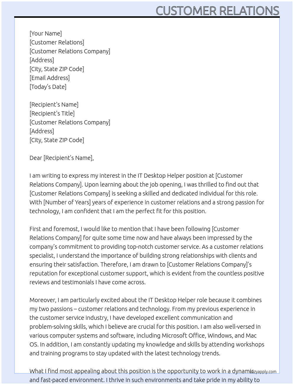 Cover letter for it destop helper - LazyApply
