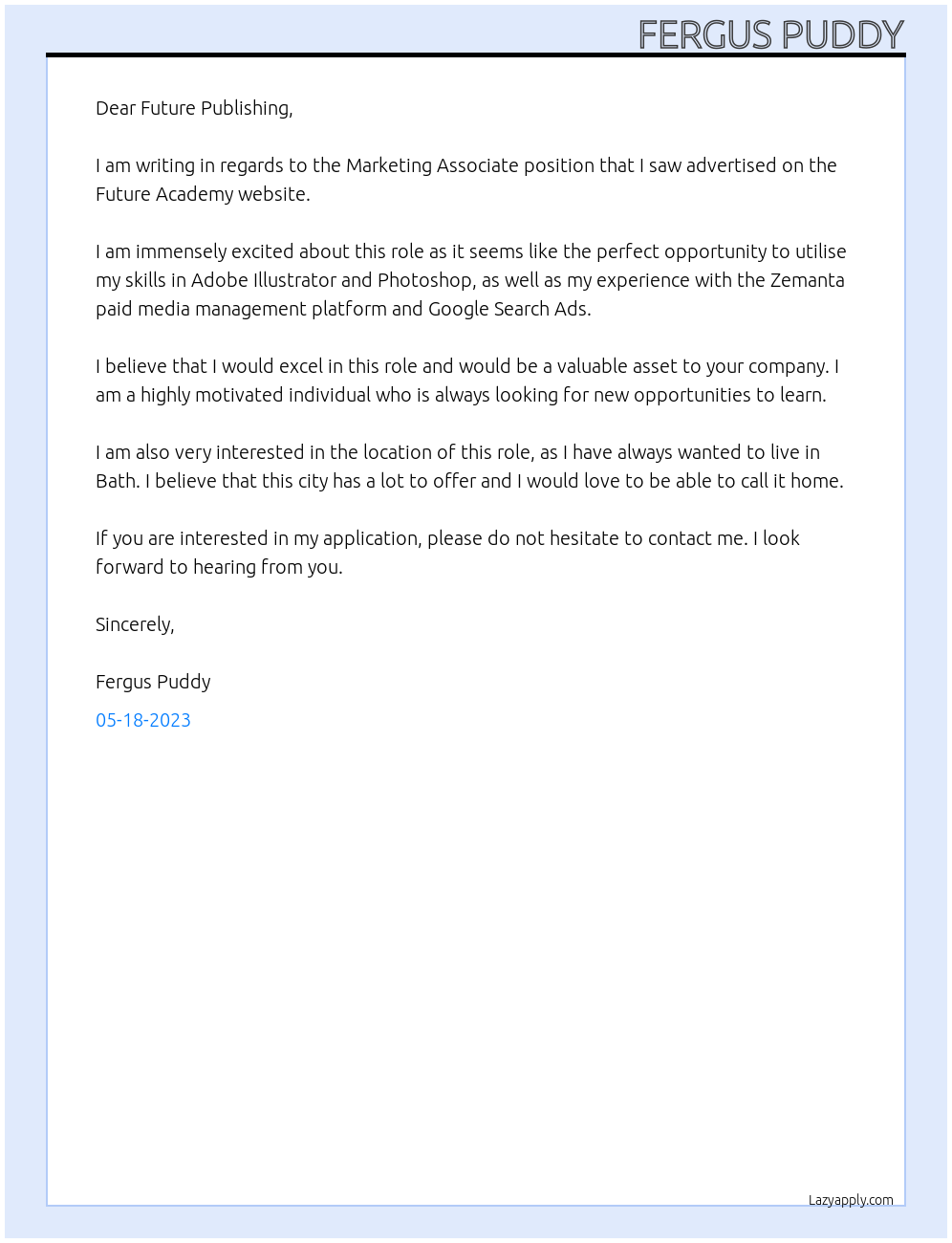 Marketing Associate At Future Publishing Cover Letter