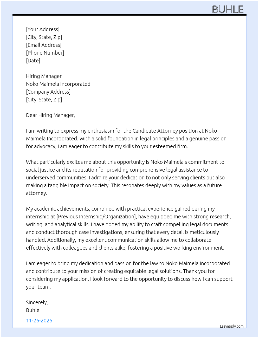 Candidate Attorney At Noko Maimela incorporated Cover Letter