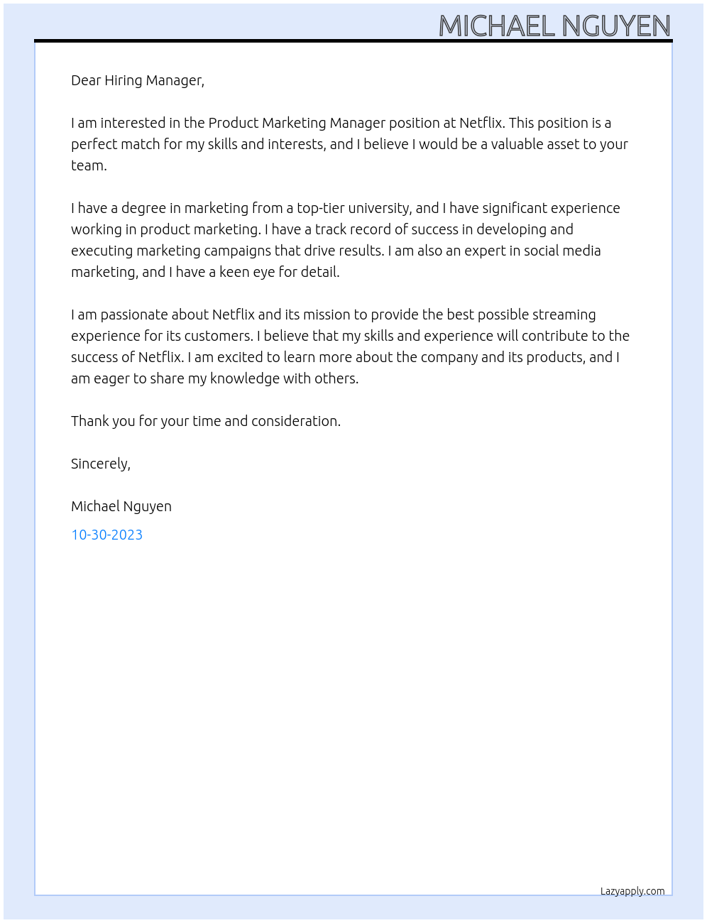 Product Marketing Manager At Netflix Cover Letter